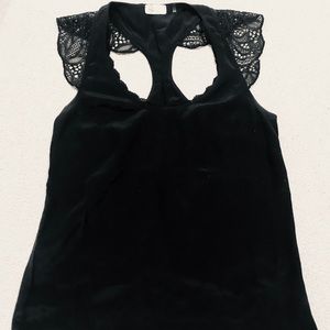AG Black Silk Top with Lace Detailing